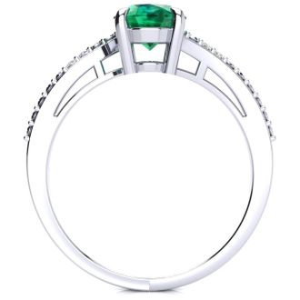 1 1/5ct Oval Shape Emerald and Diamond Ring in 10k White Gold