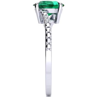 1 1/5ct Oval Shape Emerald and Diamond Ring in 10k White Gold