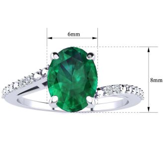 1 1/5ct Oval Shape Emerald and Diamond Ring in 10k White Gold