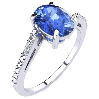 1 1/3ct Oval Shape Tanzanite and Diamond Ring in 10k White Gold