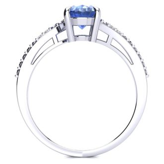 1 1/3ct Oval Shape Tanzanite and Diamond Ring in 10k White Gold