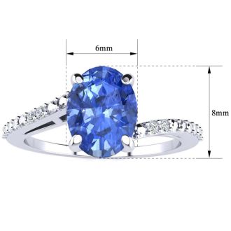 1 1/3ct Oval Shape Tanzanite and Diamond Ring in 10k White Gold