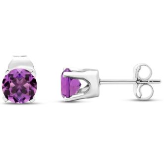 1 Carat Amethyst Stud Earrings In White Gold