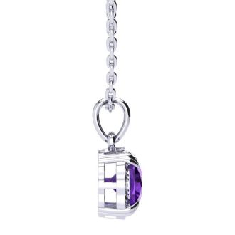 2 1/2ct Cushion Cut Amethyst and Diamond Necklace In 10K White Gold
