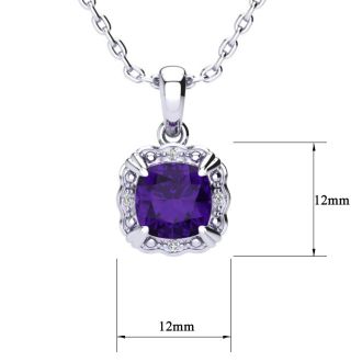 2 1/2ct Cushion Cut Amethyst and Diamond Necklace In 10K White Gold
