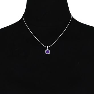 2 1/2ct Cushion Cut Amethyst and Diamond Necklace In 10K White Gold