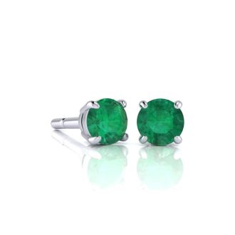 1 Carat Emerald Stud Earrings In White Gold