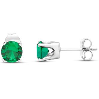 1 Carat Emerald Stud Earrings In White Gold