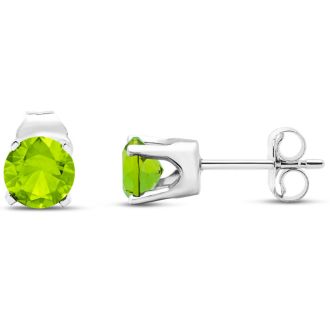 1 Carat Peridot Stud Earrings In White Gold