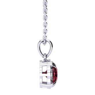 Garnet Necklace: Garnet Jewelry: 2 1/2ct Cushion Cut Garnet and Diamond Necklace In 10K White Gold