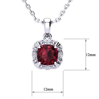 2 1/2ct Cushion Cut Garnet and Diamond Necklace In 10K White Gold