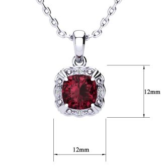 Garnet Necklace: Garnet Jewelry: 2 1/2ct Cushion Cut Garnet and Diamond Necklace In 10K White Gold