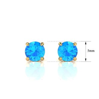 1 Carat Blue Topaz Stud Earrings In Yellow Gold