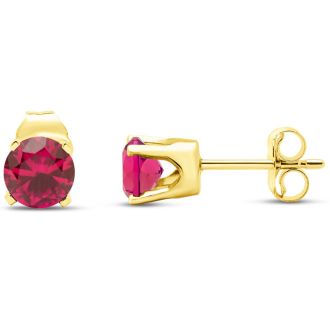 1 Carat Ruby Stud Earrings In Yellow Gold