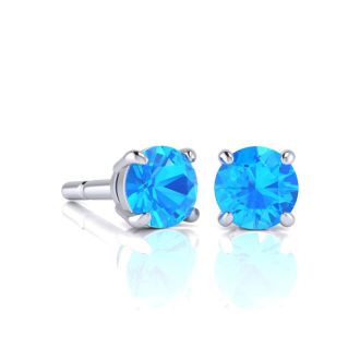 1 1/2 Carat Blue Topaz Stud Earrings In White Gold
