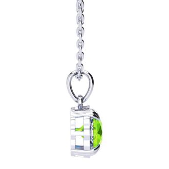 2 1/2ct Cushion Cut Peridot and Diamond Necklace In 10K White Gold