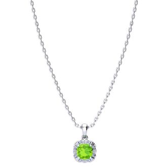 2 1/2ct Cushion Cut Peridot and Diamond Necklace In 10K White Gold
