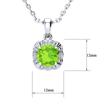 2 1/2ct Cushion Cut Peridot and Diamond Necklace In 10K White Gold