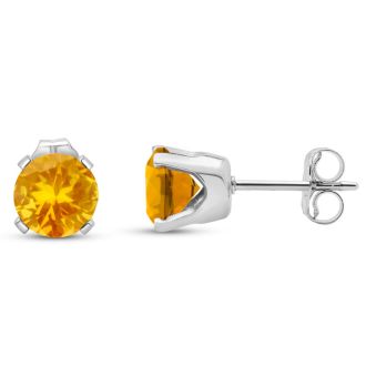 1 1/2 Carat Citrine Stud Earrings In White Gold