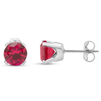 1 1/2 Carat Ruby Stud Earrings In White Gold