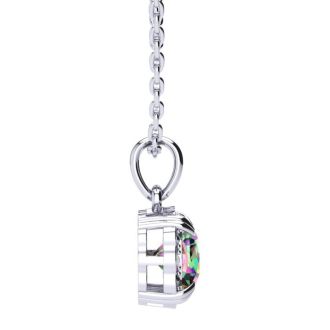 2-1/2 Carat Cushion Shape Mystic Topaz Necklace With Diamonds In 10 Karat White Gold, 18 Inches
