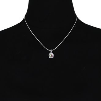 2-1/2 Carat Cushion Shape Mystic Topaz Necklace With Diamonds In 10 Karat White Gold, 18 Inches