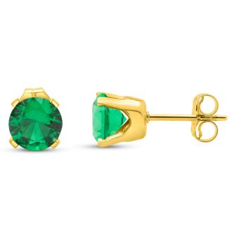 1 1/2 Carat Emerald Stud Earrings In Yellow Gold