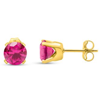 1 1/2 Carat Pink Topaz Stud Earrings In Yellow Gold