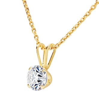 3/4 Carat Lab Grown Diamond Solitaire Necklace In Yellow Gold With Free Chain