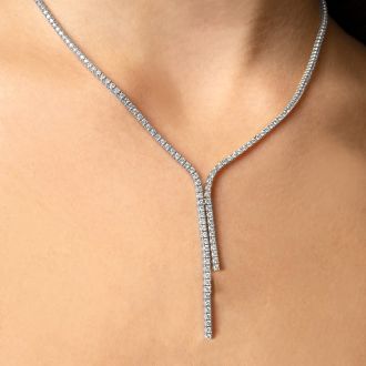 Previously Owned 7 Carat Diamond Tennis Drop Necklace In 14 Karat White Gold