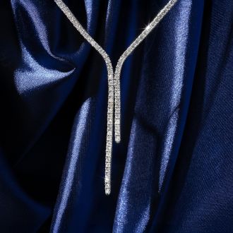 Previously Owned 7 Carat Diamond Tennis Drop Necklace In 14 Karat White Gold