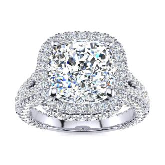 6 Carat Cushion Cut Lab Grown Diamond Halo Engagement Ring In 14K White Gold