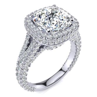 6 Carat Cushion Cut Lab Grown Diamond Halo Engagement Ring In 14K White Gold