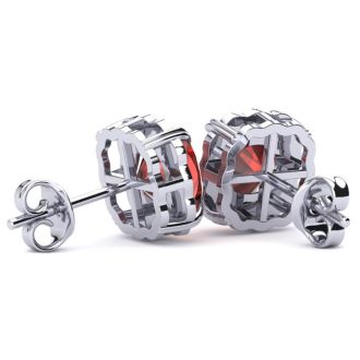 Garnet Earrings: Garnet Jewelry: 2ct Cushion Cut Garnet and Diamond Earrings in 10k White Gold