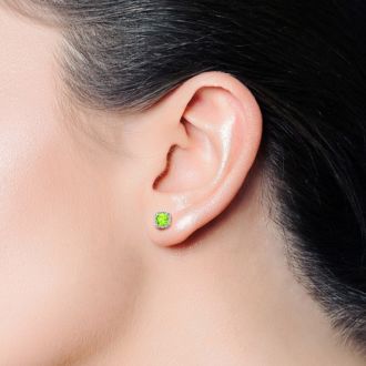 2ct Cushion Cut Peridot and Diamond Earrings in 10k White Gold