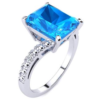 4ct Octagon Blue Topaz and Diamond Ring in 10k White Gold