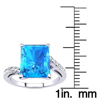 4ct Octagon Blue Topaz and Diamond Ring in 10k White Gold