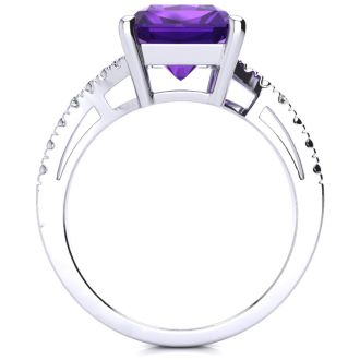 4ct Octagon Amethyst and Diamond Ring in 10k White Gold