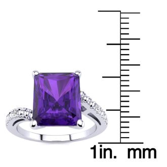 4ct Octagon Amethyst and Diamond Ring in 10k White Gold
