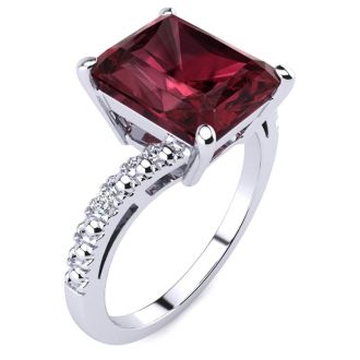 Garnet Ring: Garnet Jewelry: 4ct Octagon Garnet and Diamond Ring in 10k White Gold