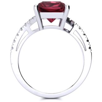 Garnet Ring: Garnet Jewelry: 4ct Octagon Garnet and Diamond Ring in 10k White Gold