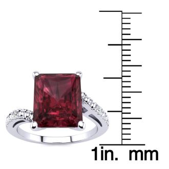 Garnet Ring: Garnet Jewelry: 4ct Octagon Garnet and Diamond Ring in 10k White Gold