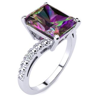 4 Carat Octagon Shape Mystic Topaz Ring With Diamonds In 10 Karat White Gold