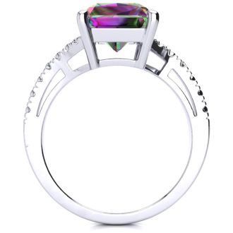 4 Carat Octagon Shape Mystic Topaz Ring With Diamonds In 10 Karat White Gold