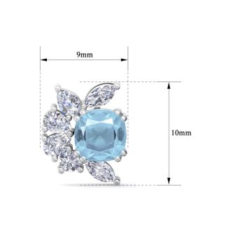 1 3/4 Carat Cushion Cut Aquamarine and Lab Grown Diamond Cluster Stud Earrings In 14 Karat White Gold