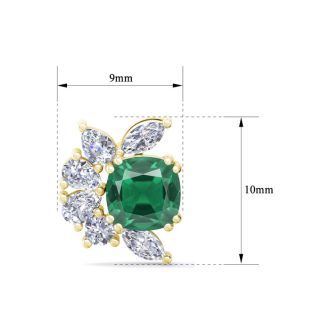 1 3/4 Carat Cushion Cut Emerald and Lab Grown Diamond Cluster Stud Earrings In 14 Karat Yellow Gold