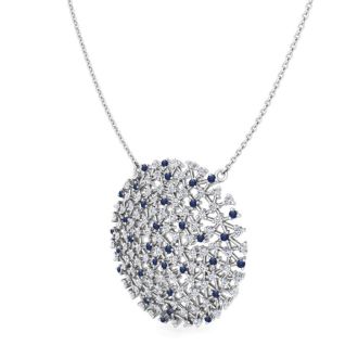 2 1/2 Carat Sapphire and Lab Grown Diamond Cluster Necklace In Sterling Silver