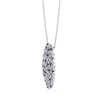 2 1/2 Carat Sapphire and Lab Grown Diamond Cluster Necklace In Sterling Silver