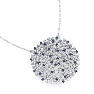 2 1/2 Carat Sapphire and Lab Grown Diamond Cluster Necklace In Sterling Silver