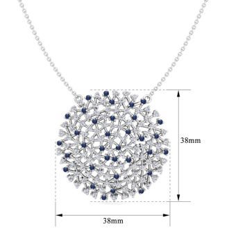 2 1/2 Carat Sapphire and Lab Grown Diamond Cluster Necklace In Sterling Silver